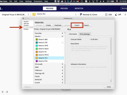 Importing materials