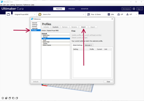 Importing printer's profiles (layer heights)
